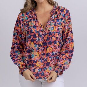 Caballero Crystal Stamped Top in Hibiscus Size M